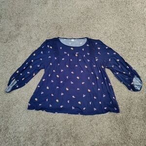 Old Navy Navy Blue Floral Flowy Blouse